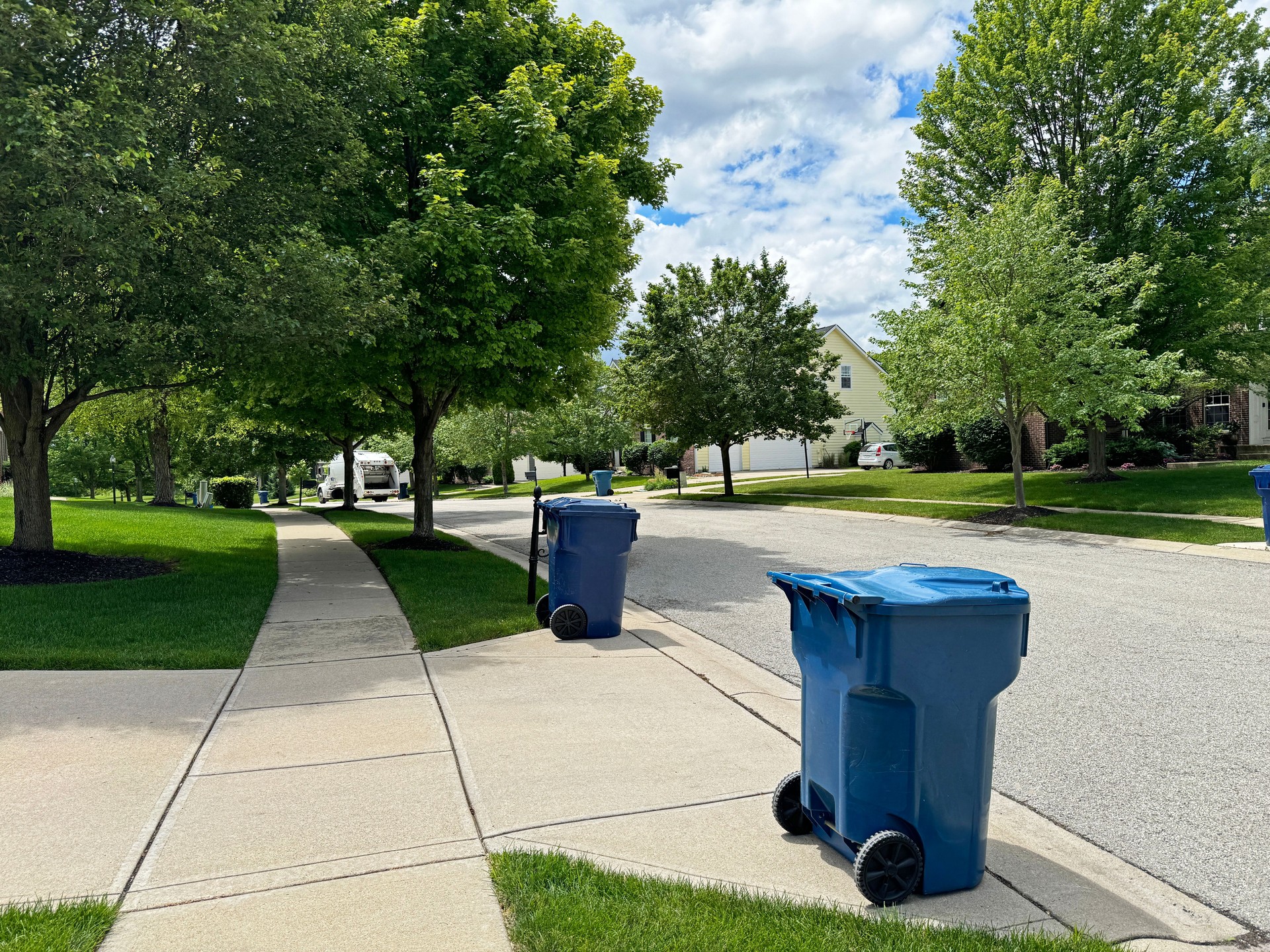 Trash Cans Beside the Road in an Indiana Neighborhood